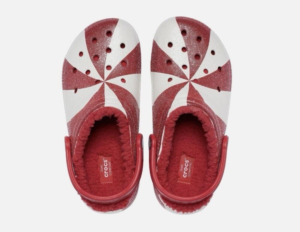 Crocs Candy Cane Lined Clogs Size M4 W6 J4 Holiday Christmas Red White Swirl NWT - Picture 3 of 7